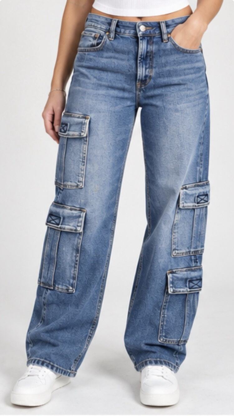American Eagle Womens Cargo Jeans Size 2 Regular Blue Stretch Utility Denim